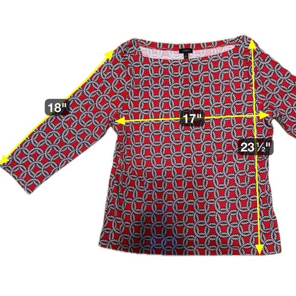 Talbots Red Geometric Print Top Pima Cotton 3/4 Sleeve Women Sz Large - Picture 5 of 5